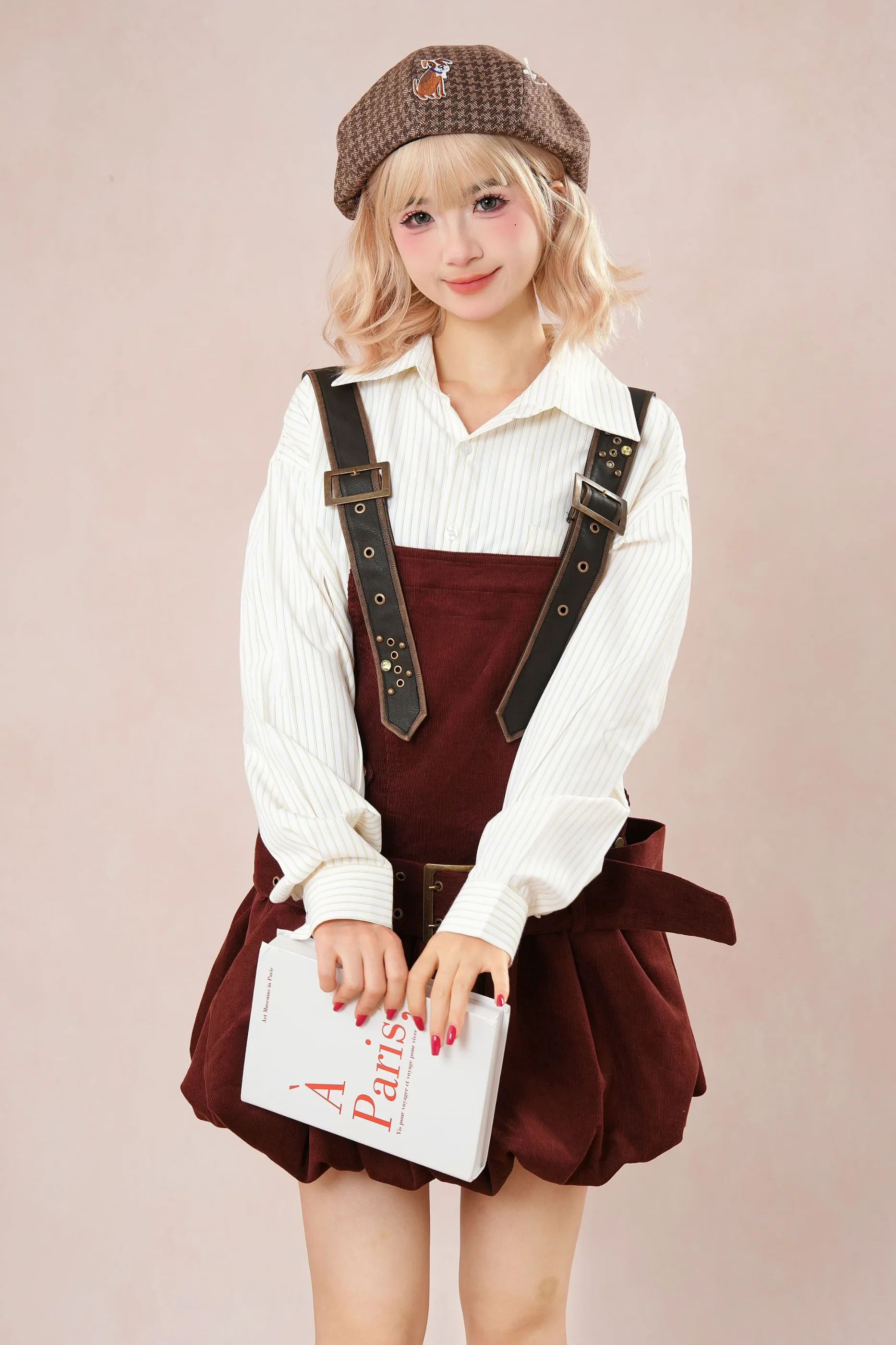 Burgundy Corduroy Suspender Dress - Image 3