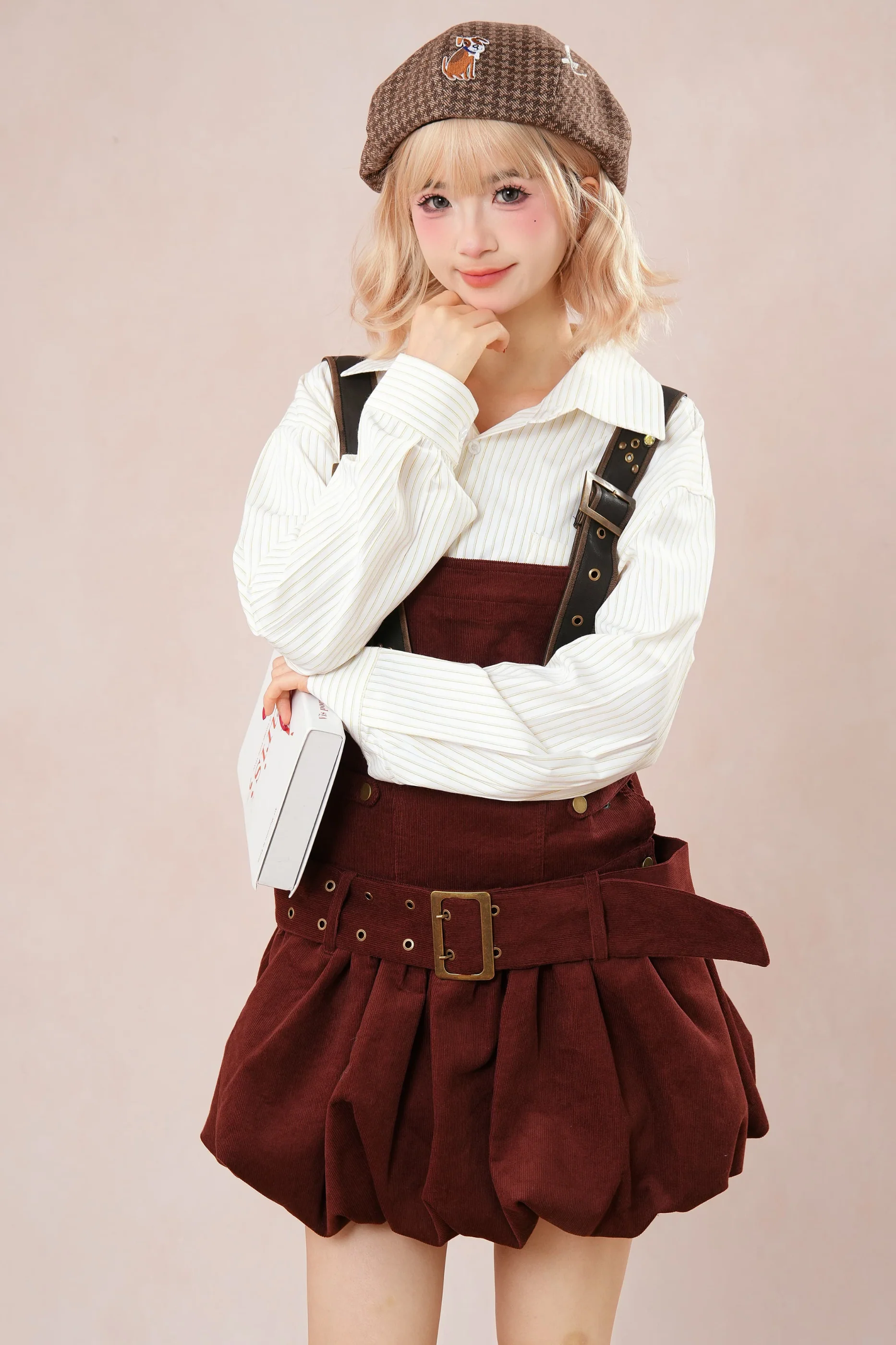Burgundy Corduroy Suspender Dress - Image 4