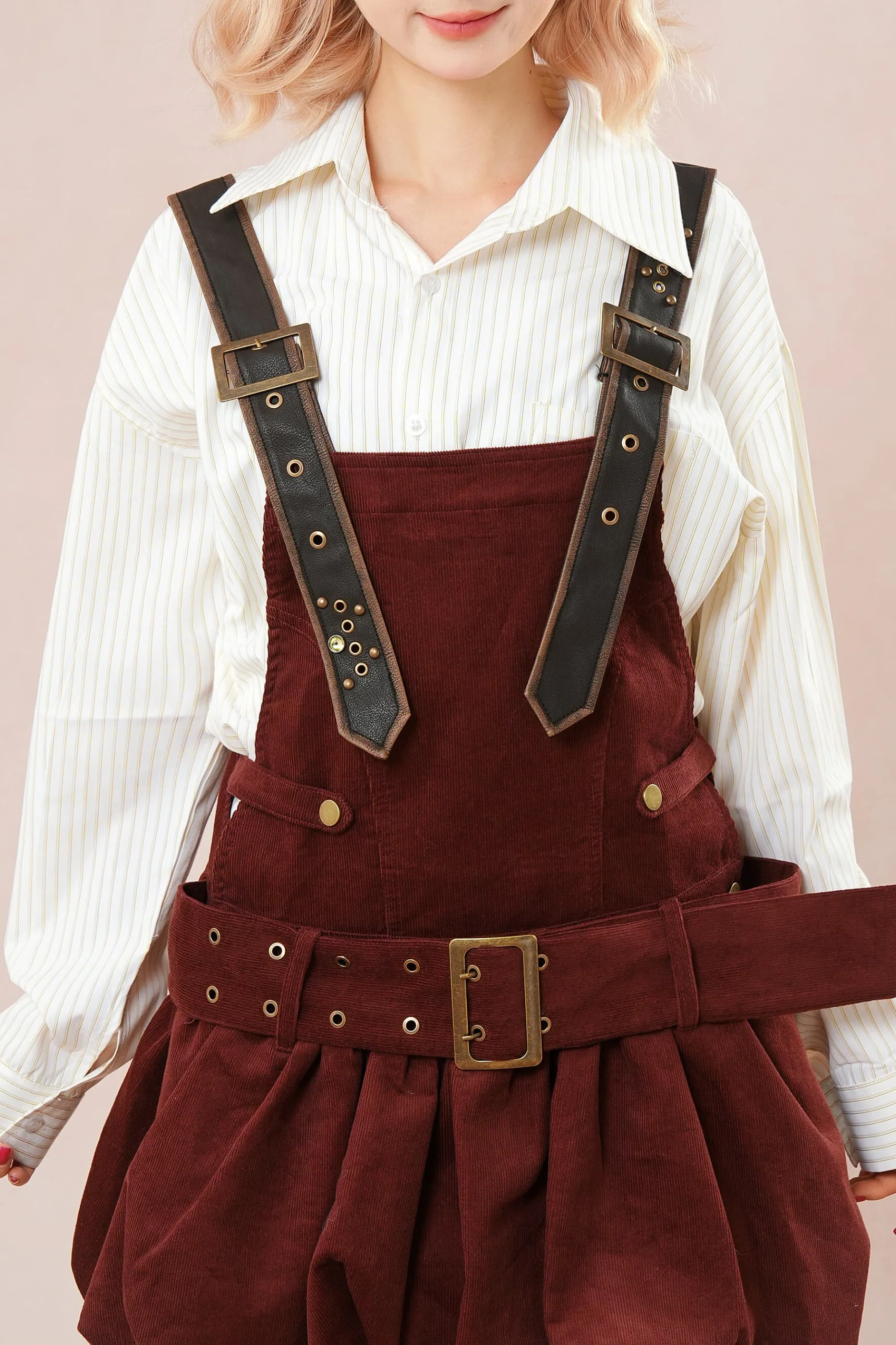 Burgundy Corduroy Suspender Dress - Image 5