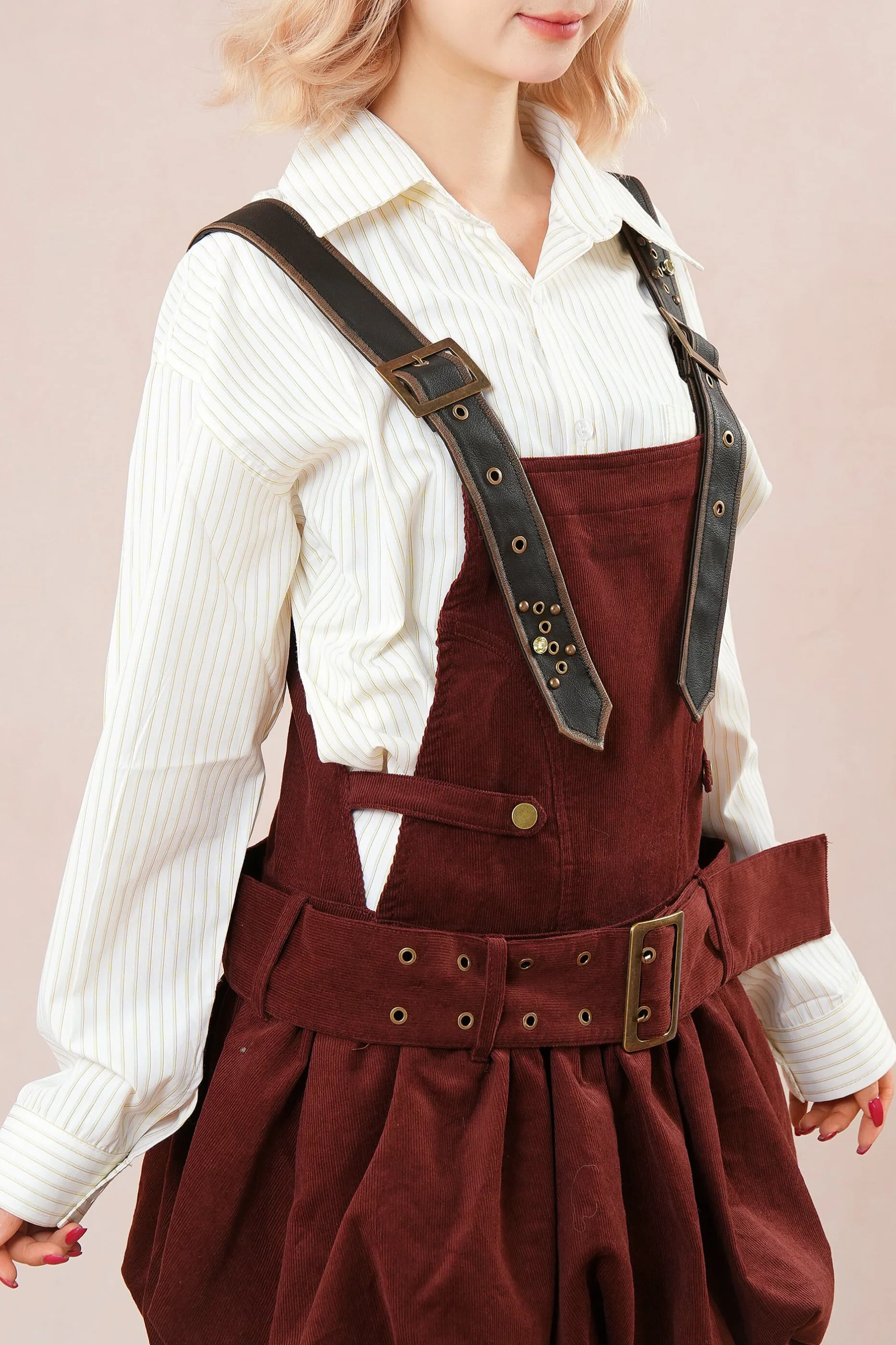Burgundy Corduroy Suspender Dress - Image 6