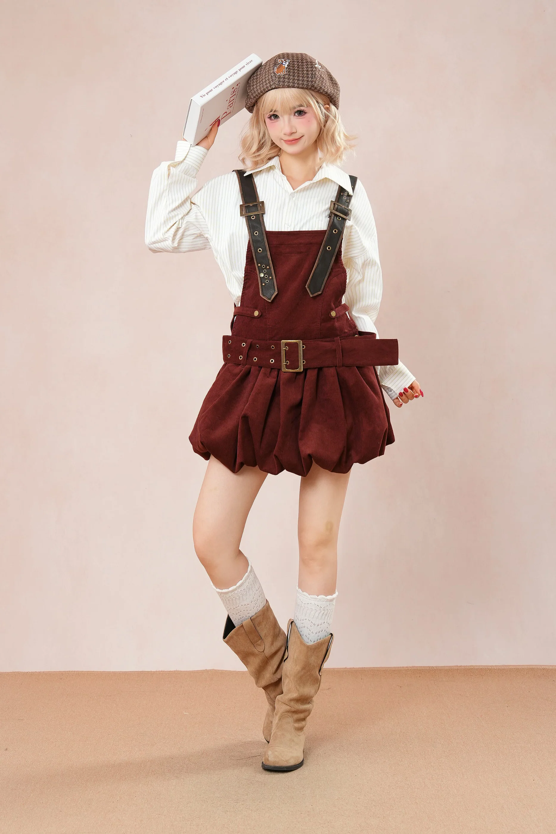 Burgundy Corduroy Suspender Dress - Image 8