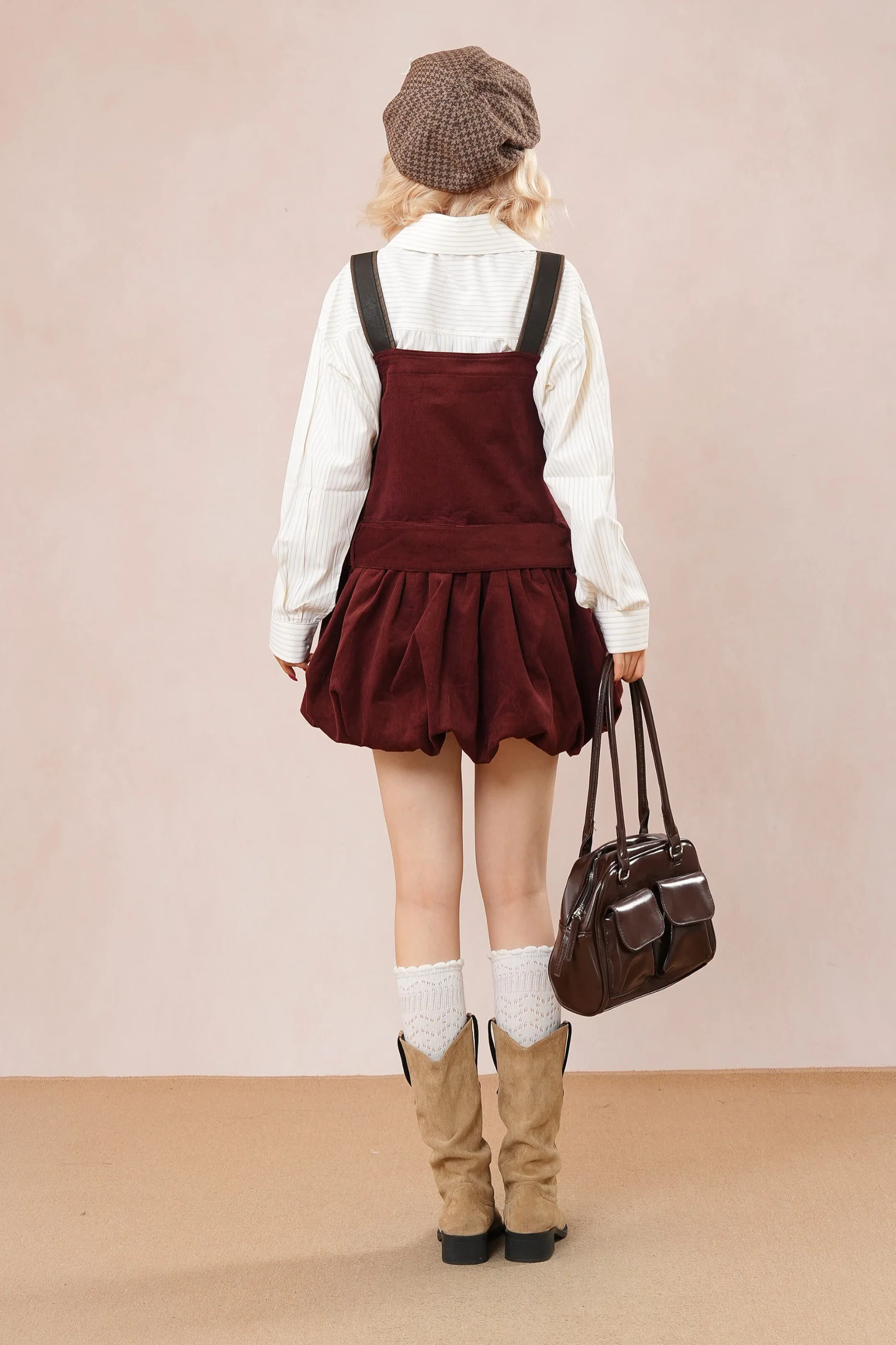 Burgundy Corduroy Suspender Dress - Image 9