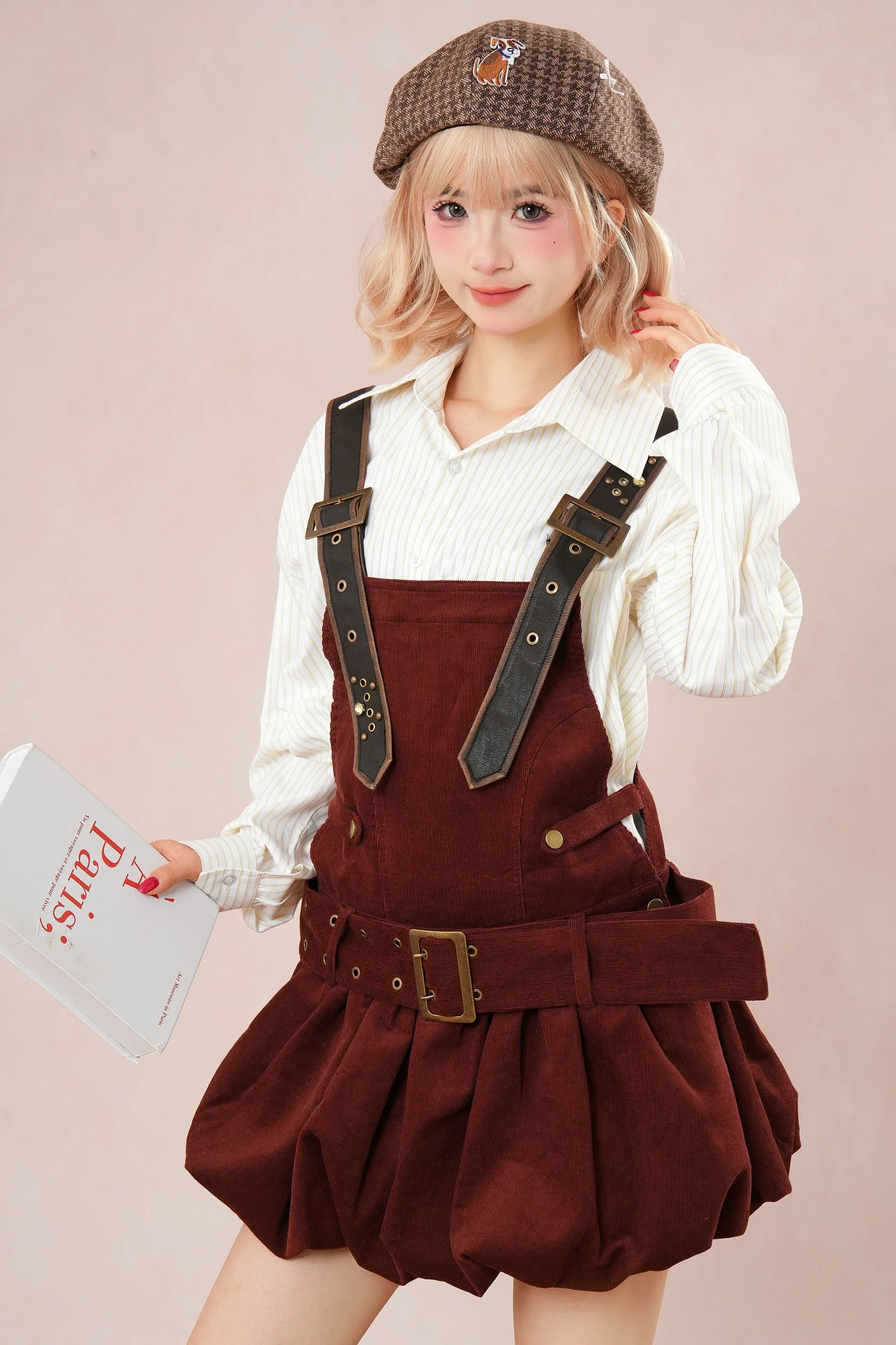 Burgundy Corduroy Suspender Dress - Image 2