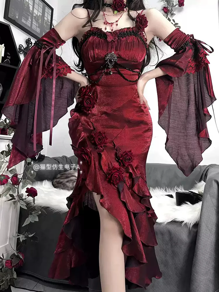 Burgundy Rose Fishtail Dress