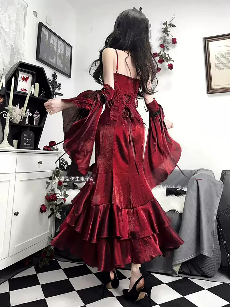 Burgundy Rose Fishtail Dress - Image 3