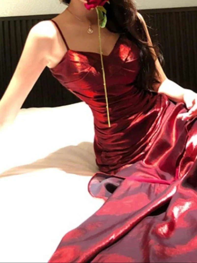 Burgundy Satin Fishtail Prom Dress - Image 7