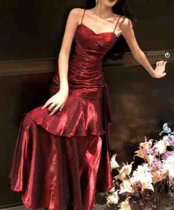 Burgundy Satin Fishtail Prom Dress - Image 8