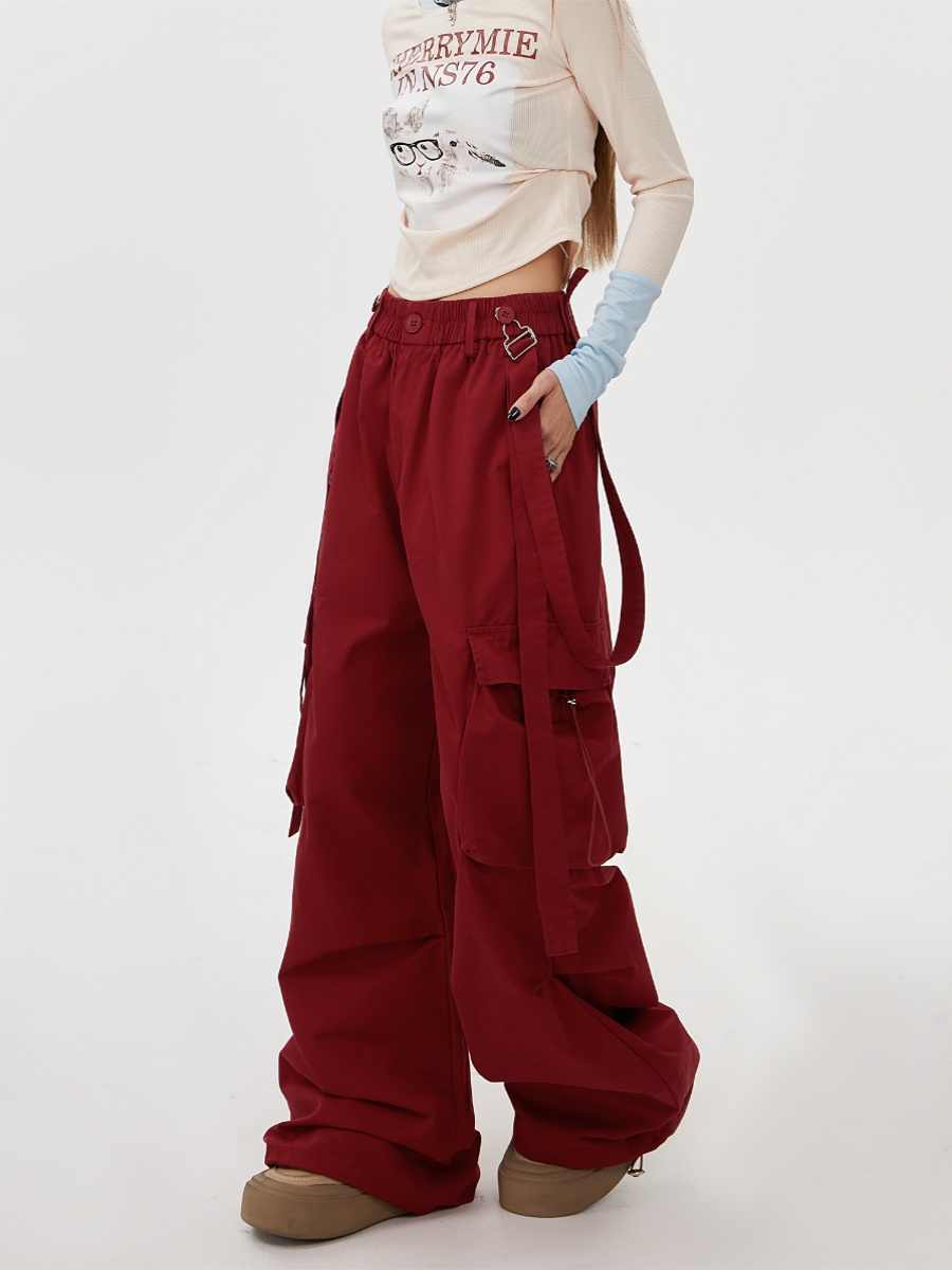 Burgundy Street Cargo Pants - Image 3