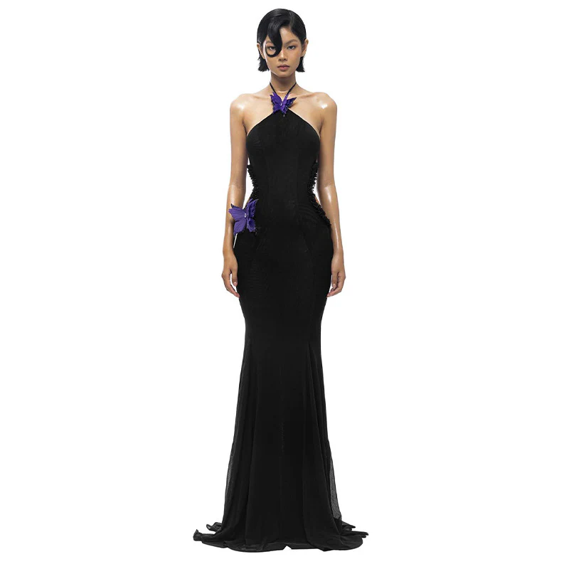 Butterfly Halter-neck Backless Fishtail Dress - Image 11