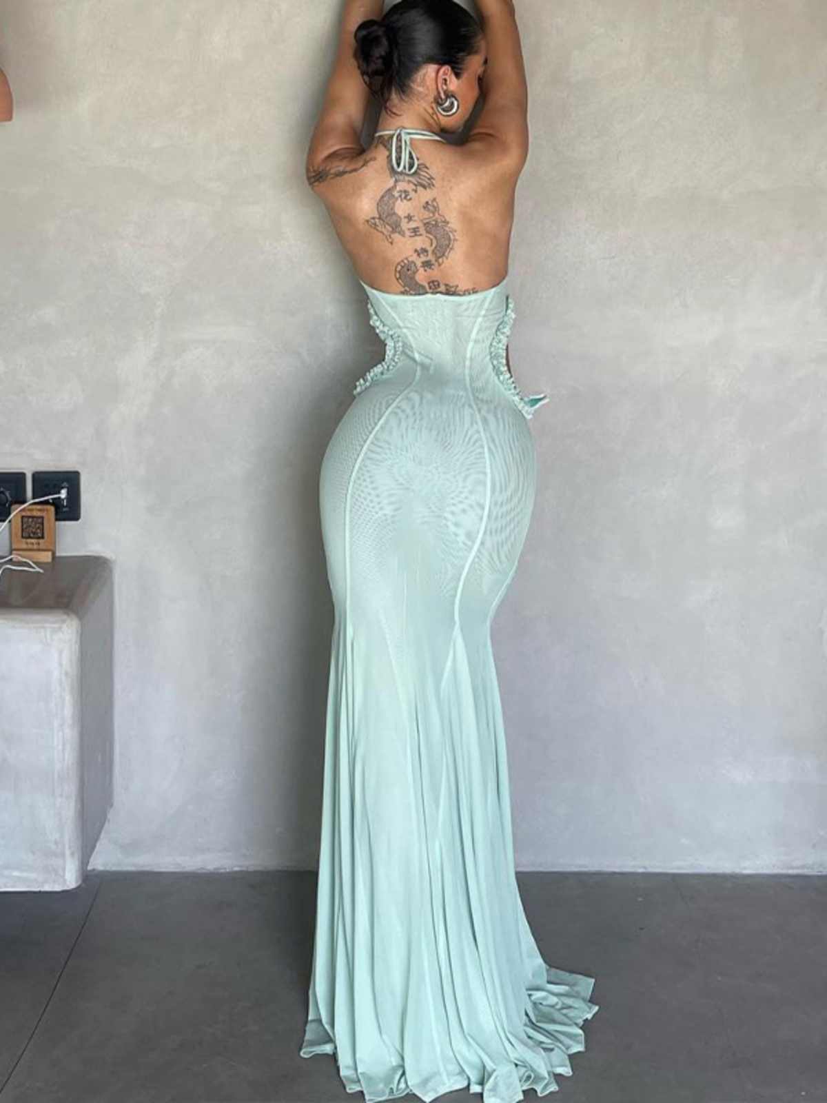 Butterfly Halter-neck Backless Fishtail Dress - Image 9