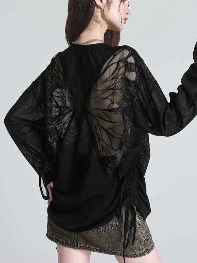 Butterfly Hollow Back Long-sleeved Top