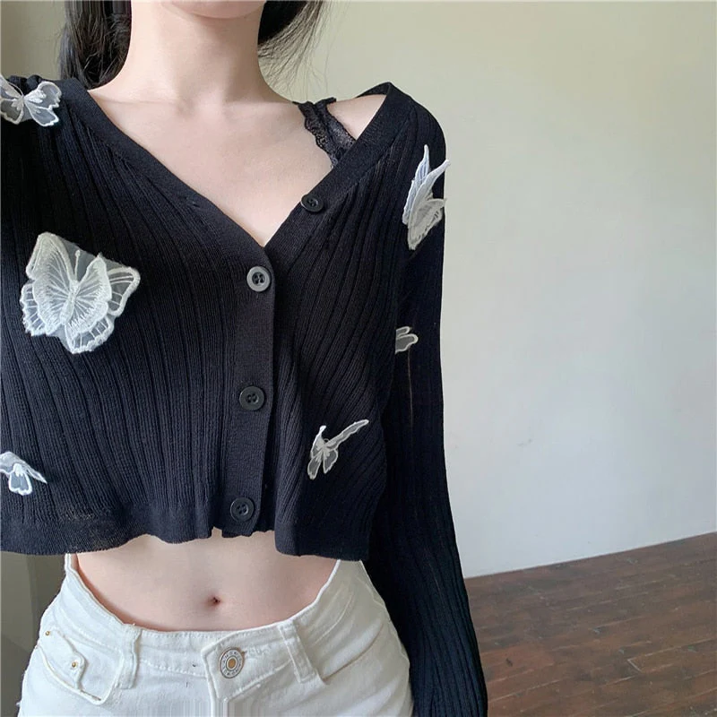 Butterfly Knitted Black Cardigan - Image 2