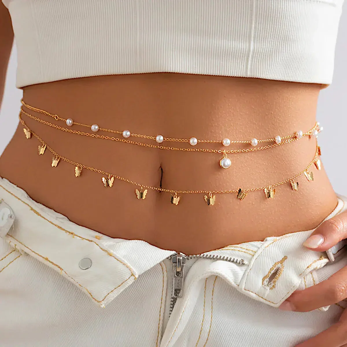 Butterfly Layered Beaded Belly Chain - Image 2