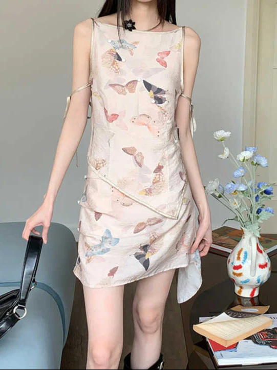 Butterfly Print Suspender Top + Skirt - Image 2