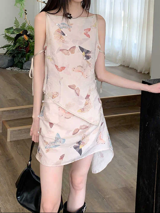 Butterfly Print Suspender Top + Skirt - Image 3