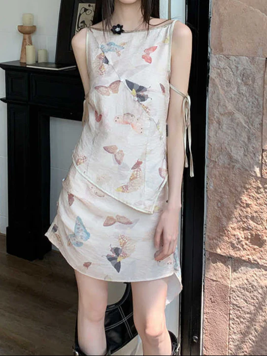 Butterfly Print Suspender Top + Skirt - Image 4
