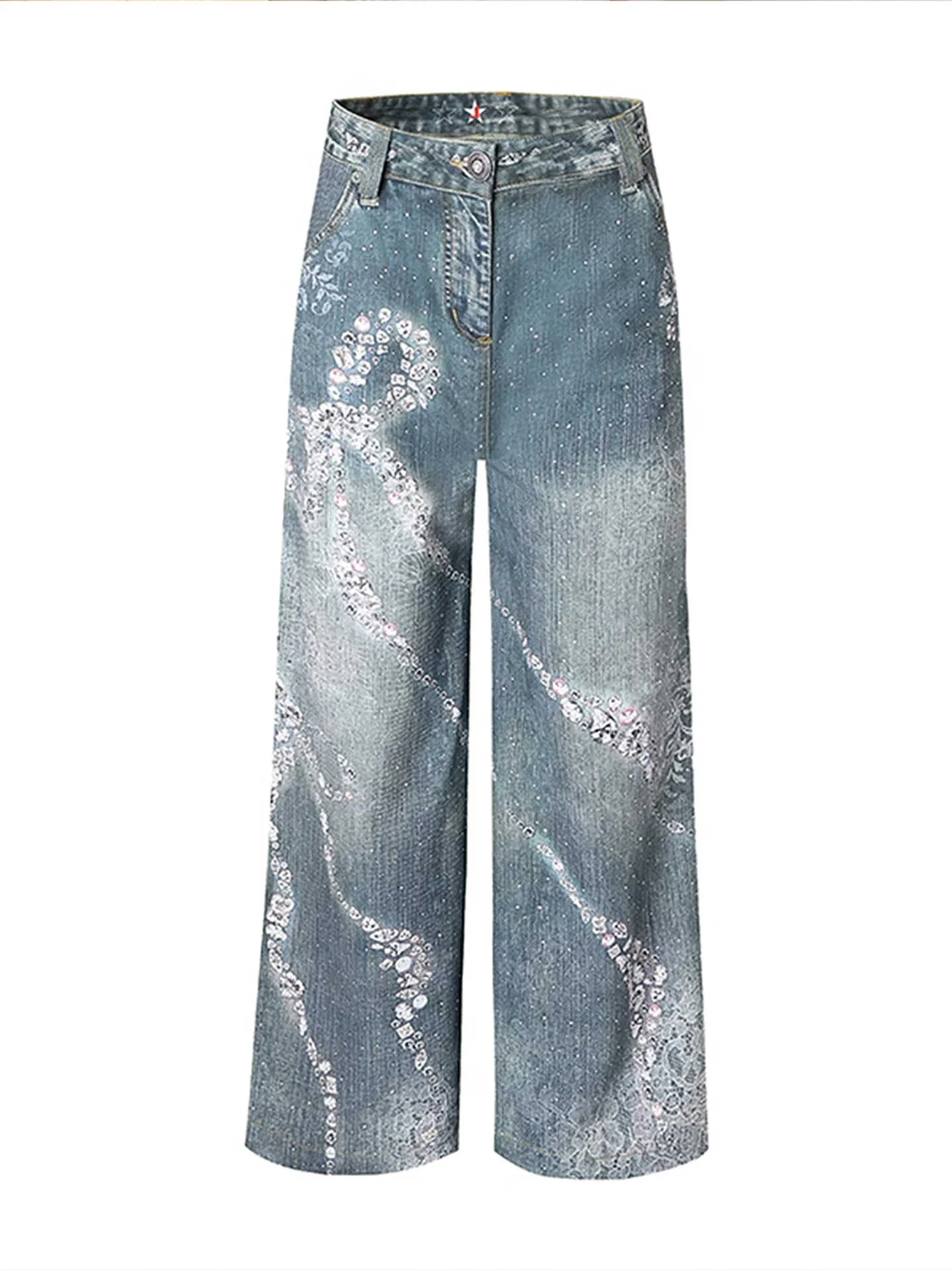 Butterfly Print Wide Legs Jeans - Image 5
