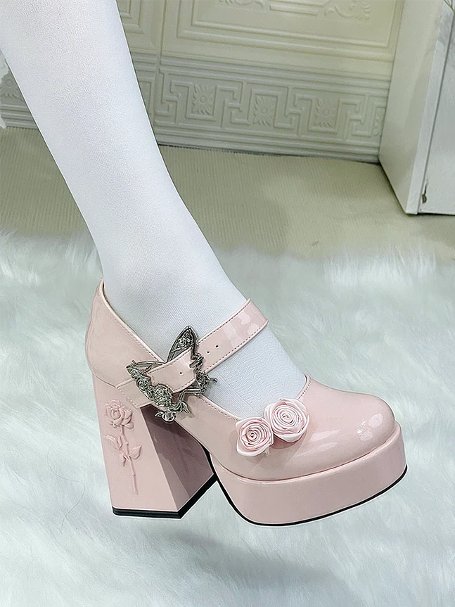 Butterfly Rose Platform Thick-heel Shoes