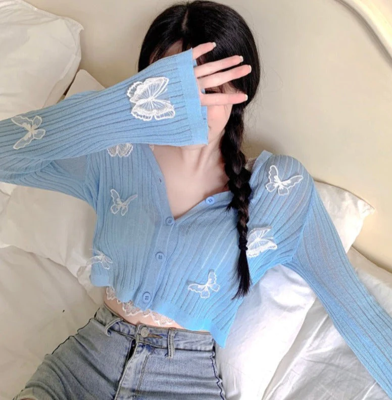 Butterfly Sky Knitted Blue Cardigan - Image 2