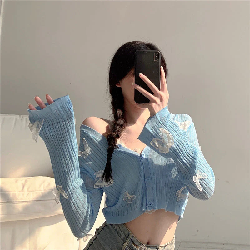 Butterfly Sky Knitted Blue Cardigan - Image 4