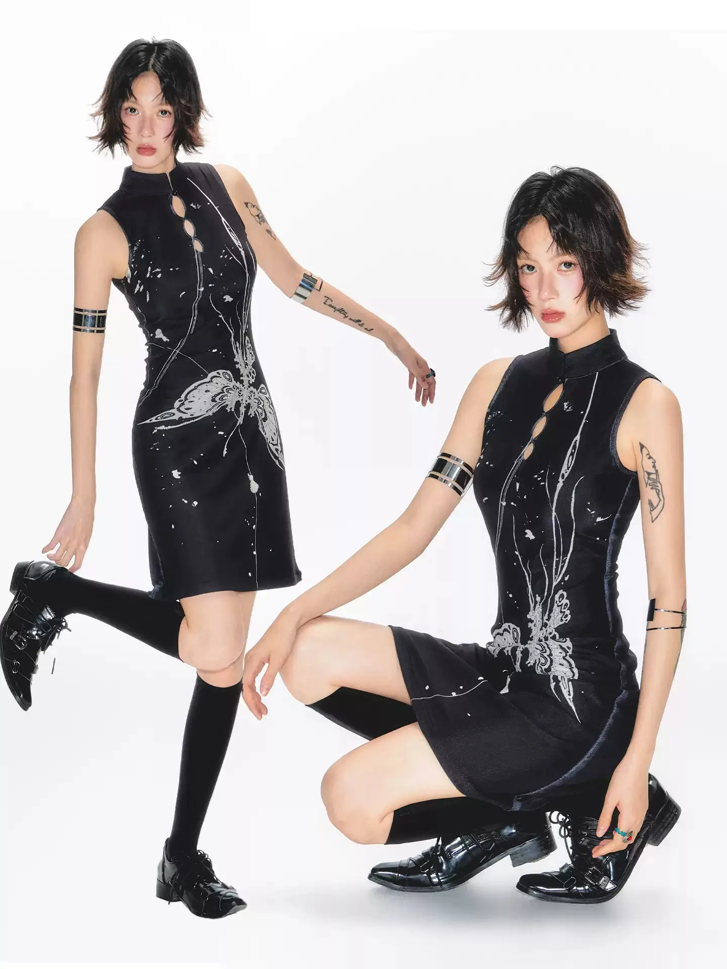Butterfly & Snake Print Cheongsam Dress - Image 2