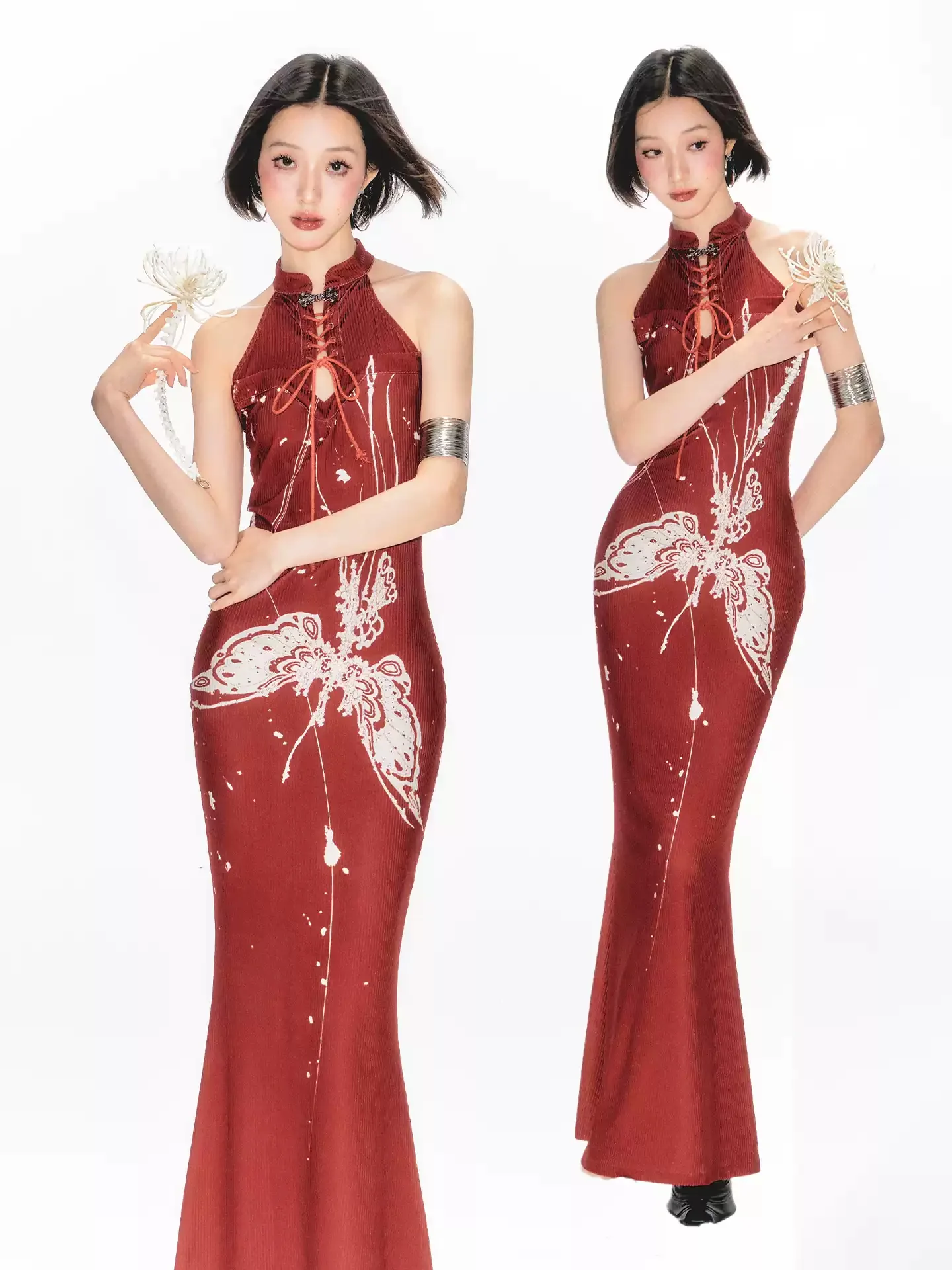 Butterfly & Snake Print Cheongsam Dress - Image 3