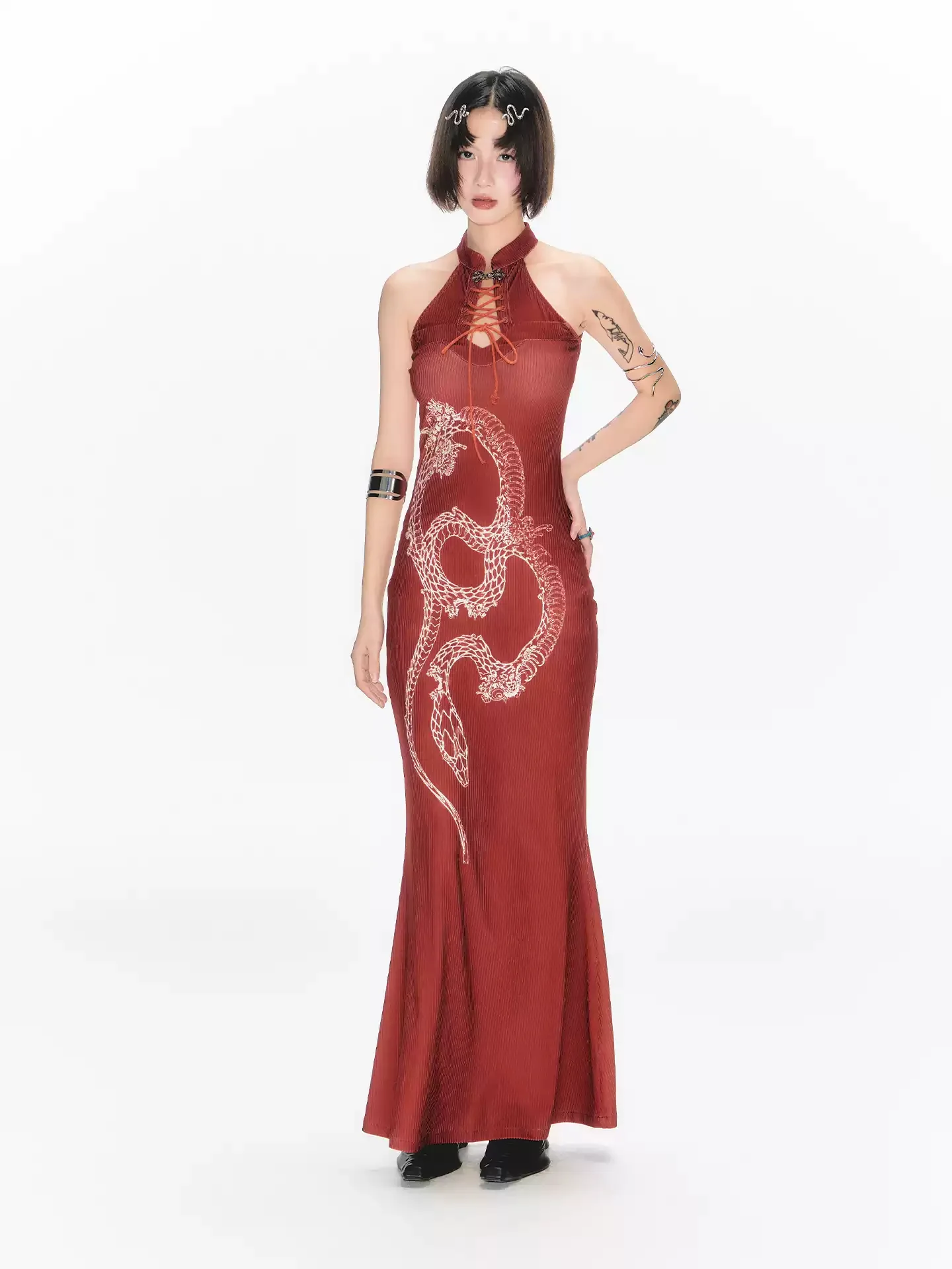 Butterfly & Snake Print Cheongsam Dress - Image 4