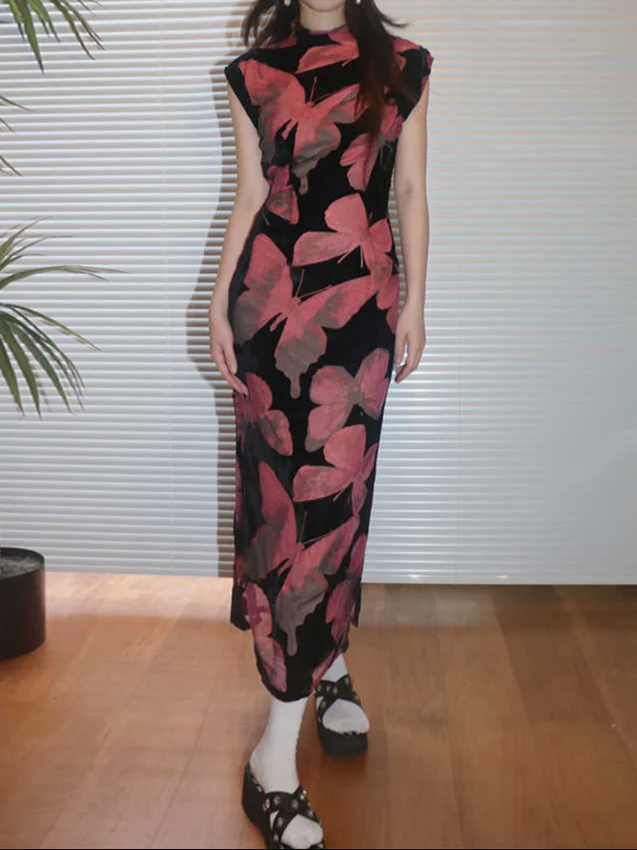 Butterfly Y2K Cheongsam Mesh Dress - Image 4