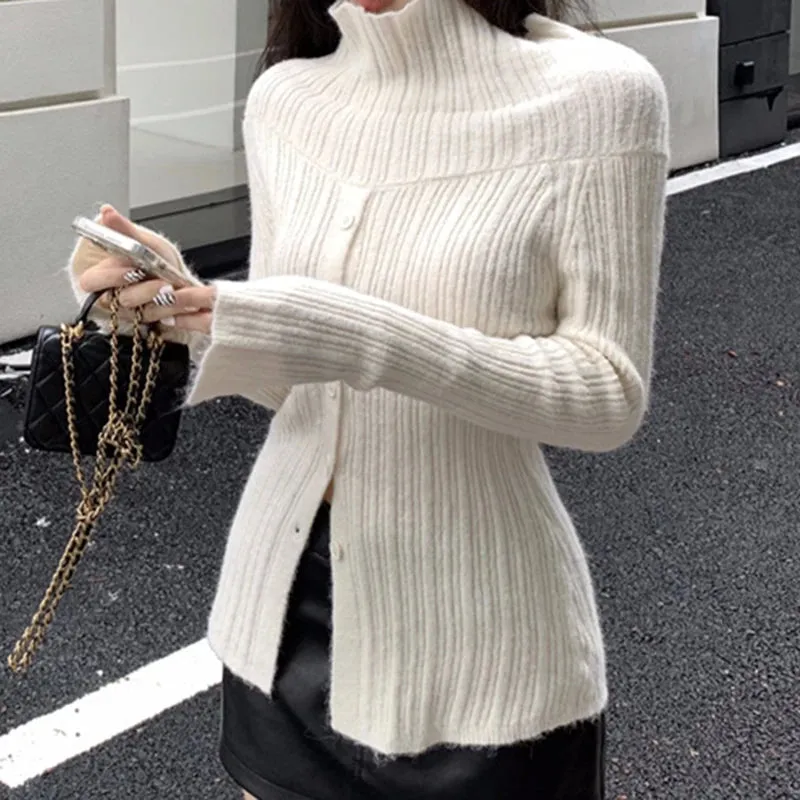 Button Up Off Shoulder Knitted Top - Image 2