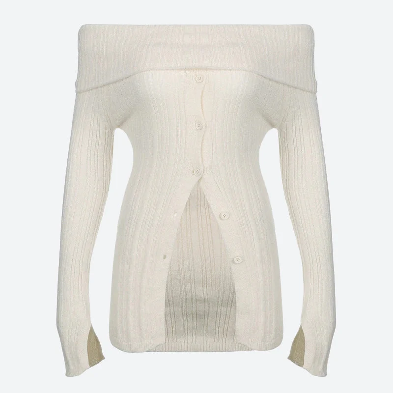 Button Up Off Shoulder Knitted Top - Image 5