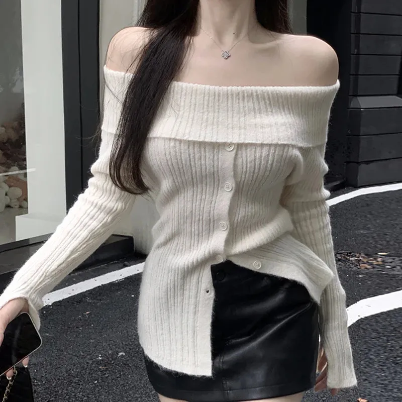 Button Up Off Shoulder Knitted Top - Image 9