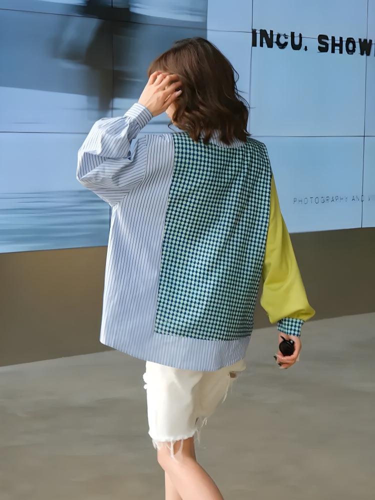 Buttoned Sleeved Patchwork Shirt - Image 2