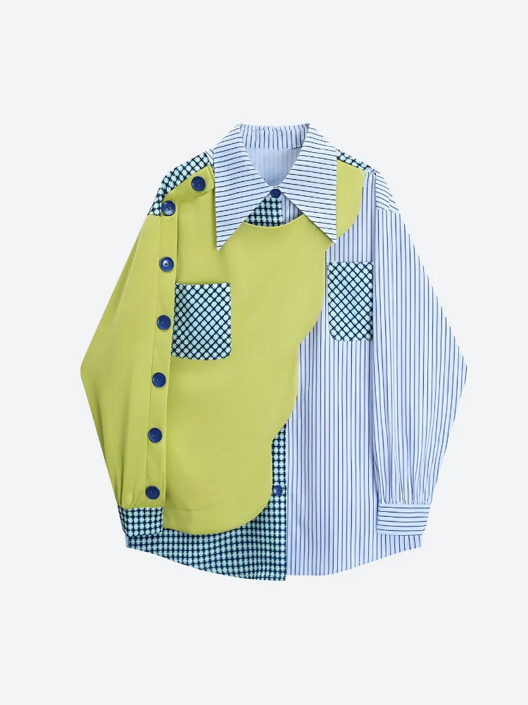 Buttoned Sleeved Patchwork Shirt - Image 4