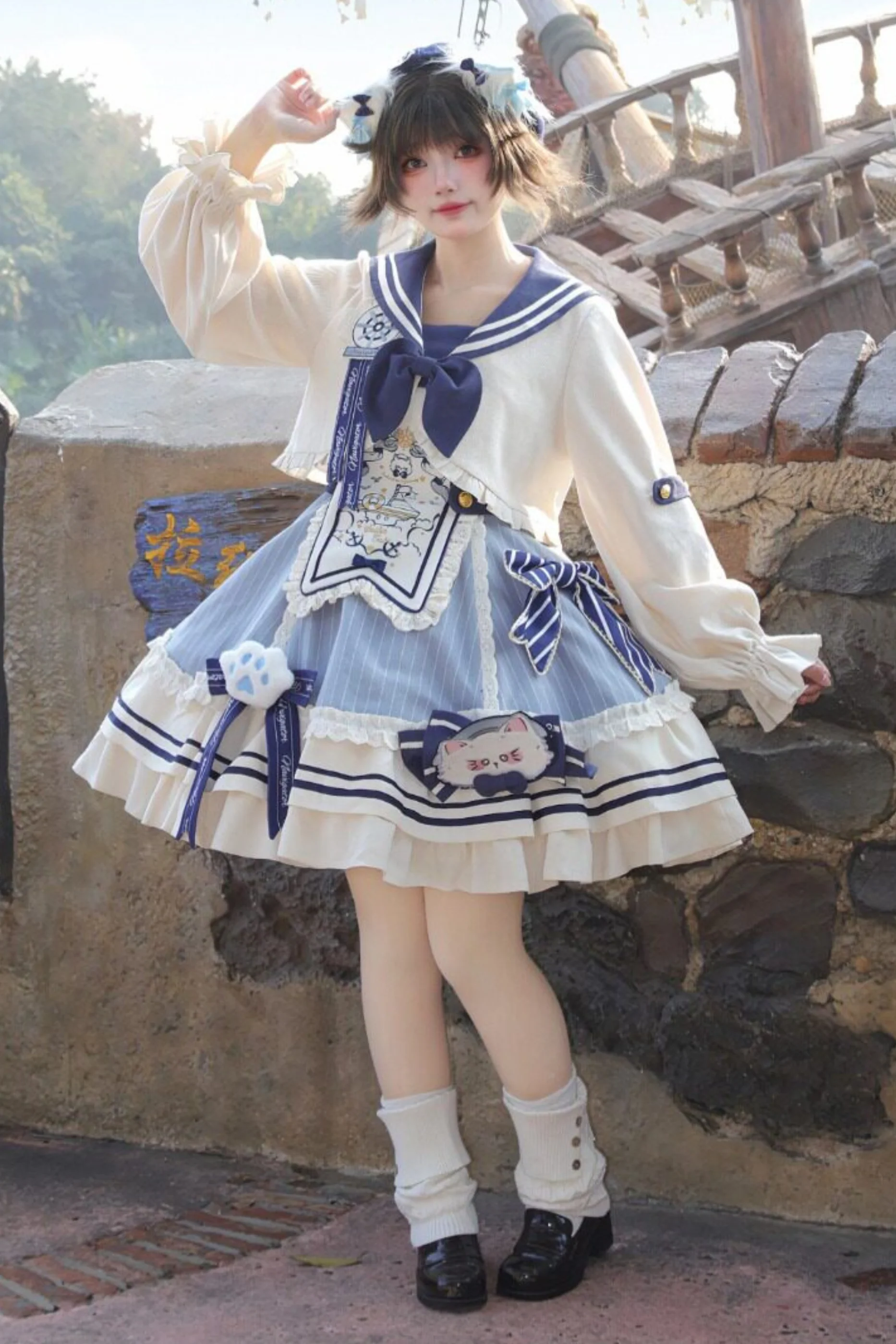 Candy Sailor Jacket + Jumper Skirt + Cat Hat + Headband - Image 7