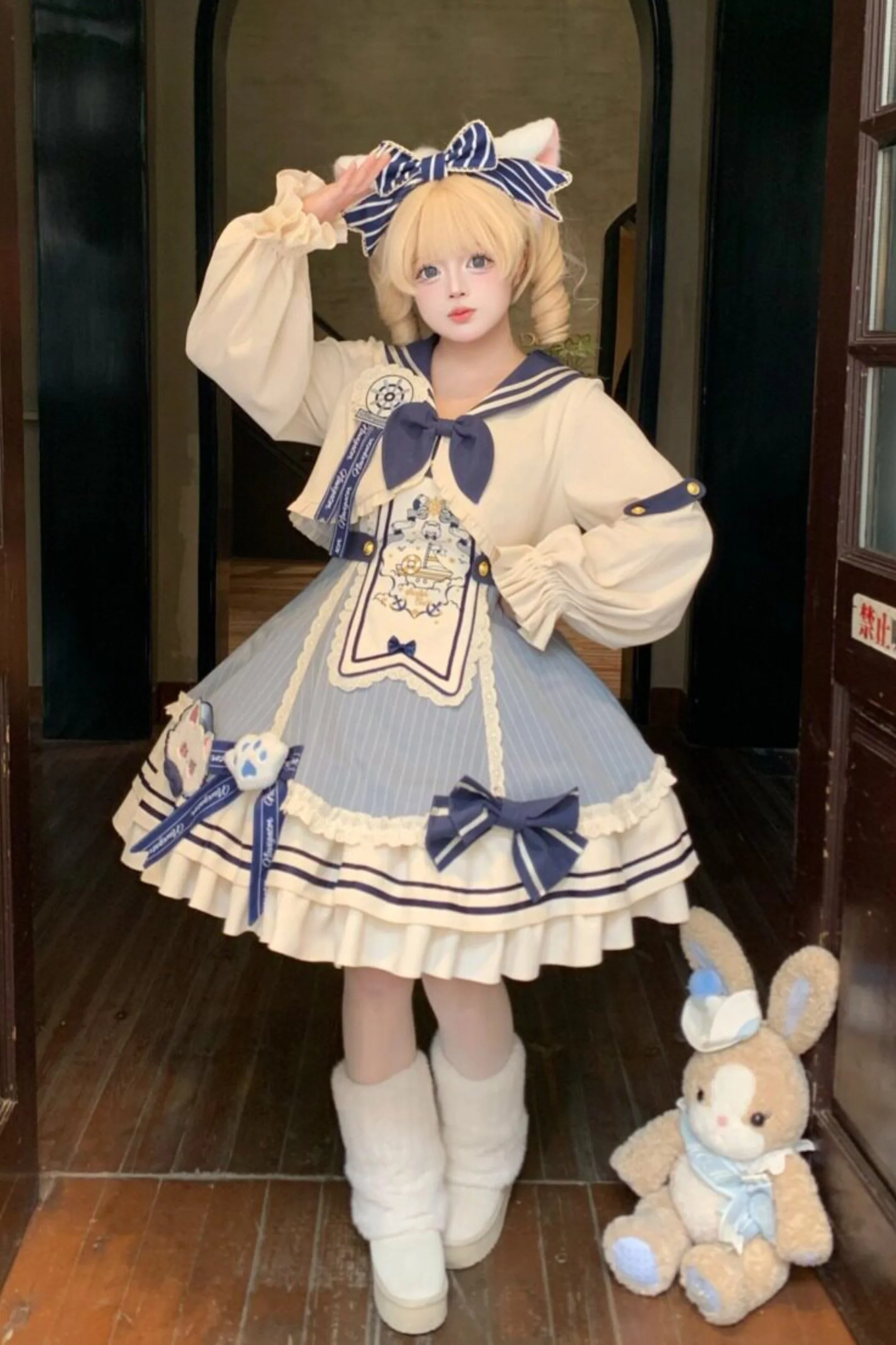 Candy Sailor Jacket + Jumper Skirt + Cat Hat + Headband - Image 15
