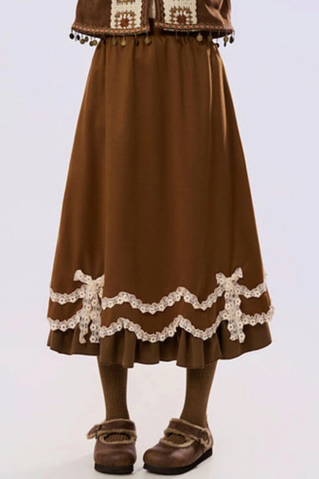 Caramel Lace High Waist Skirt