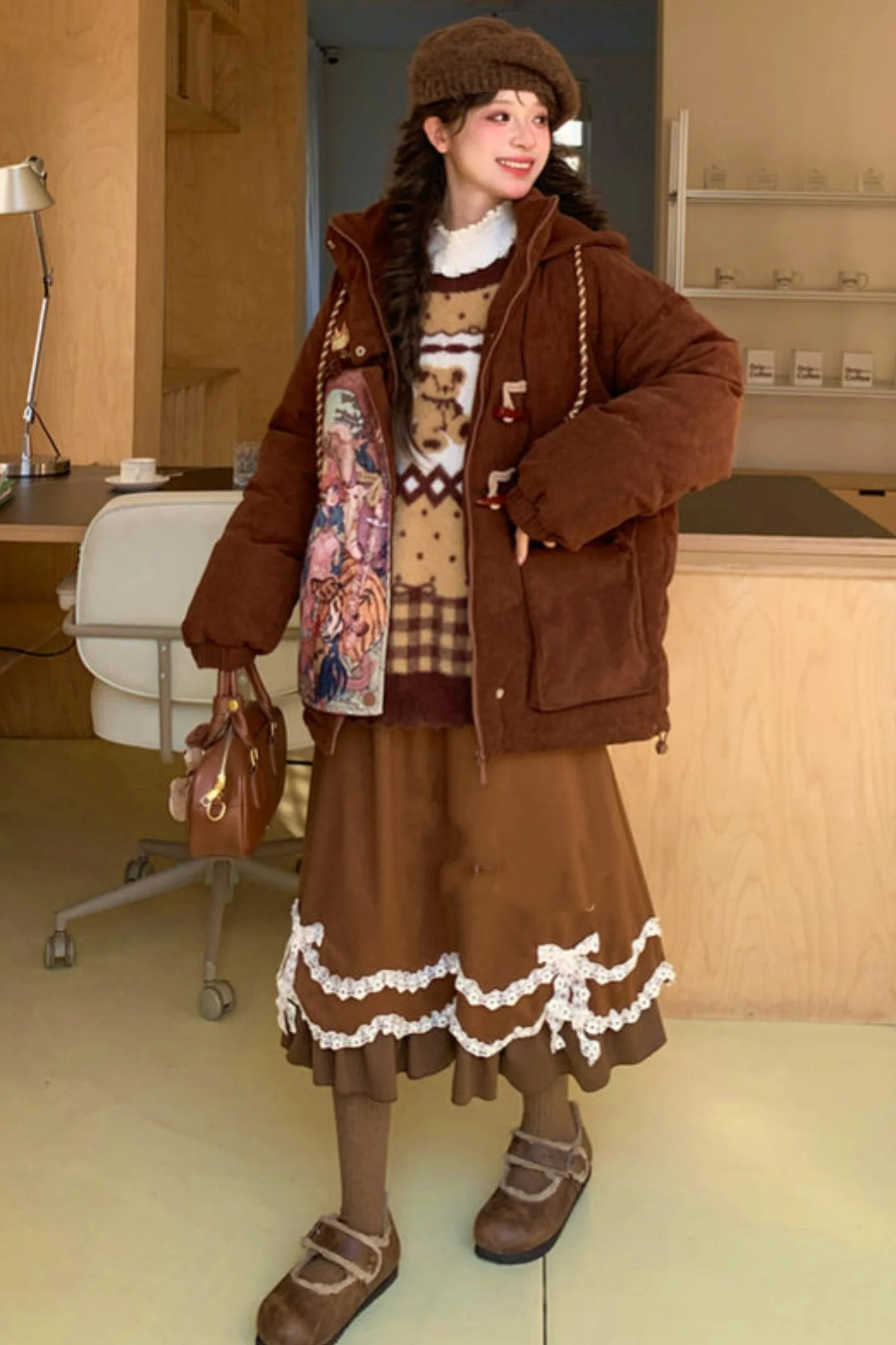 Caramel Lace High Waist Skirt - Image 11