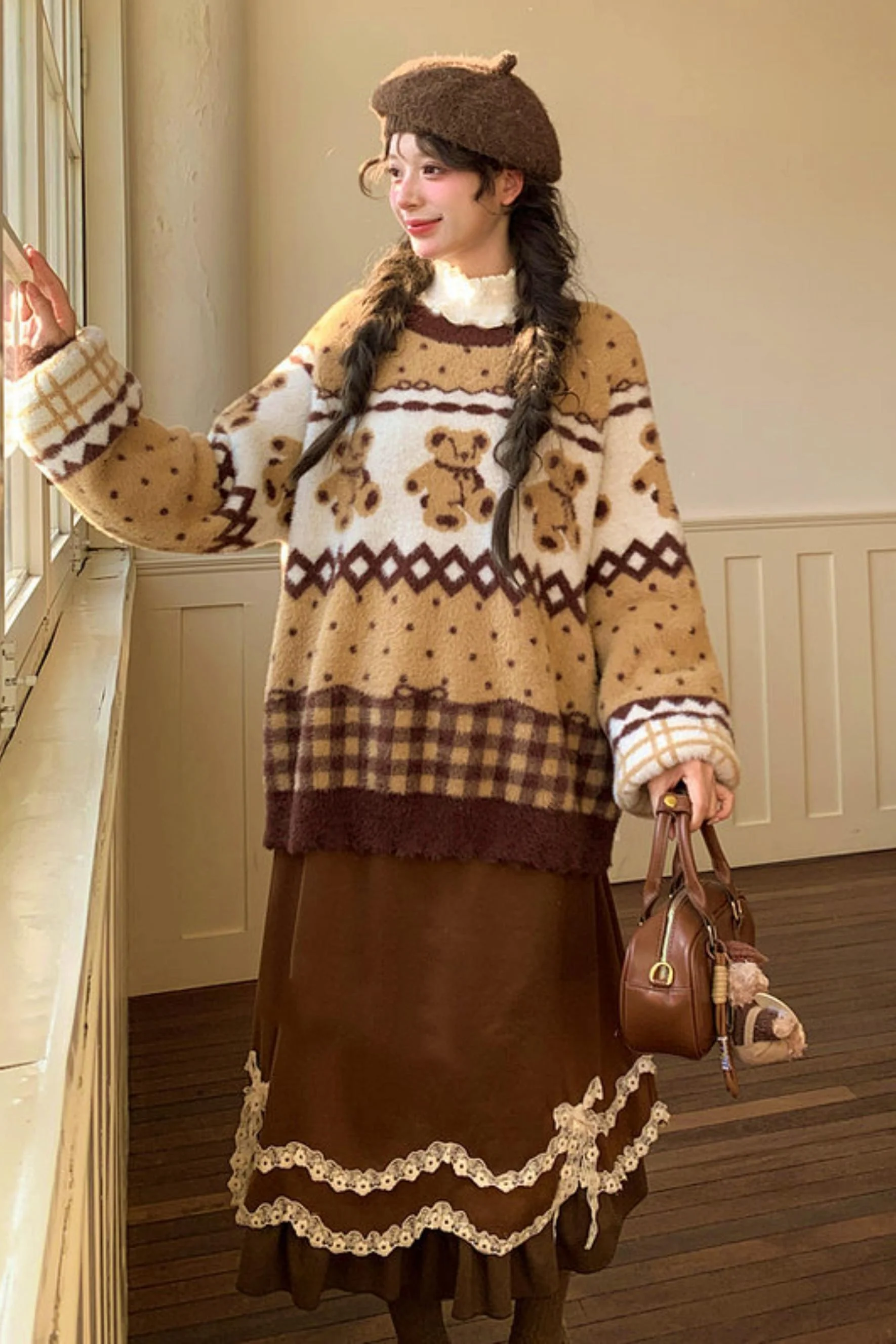Caramel Lace High Waist Skirt - Image 16