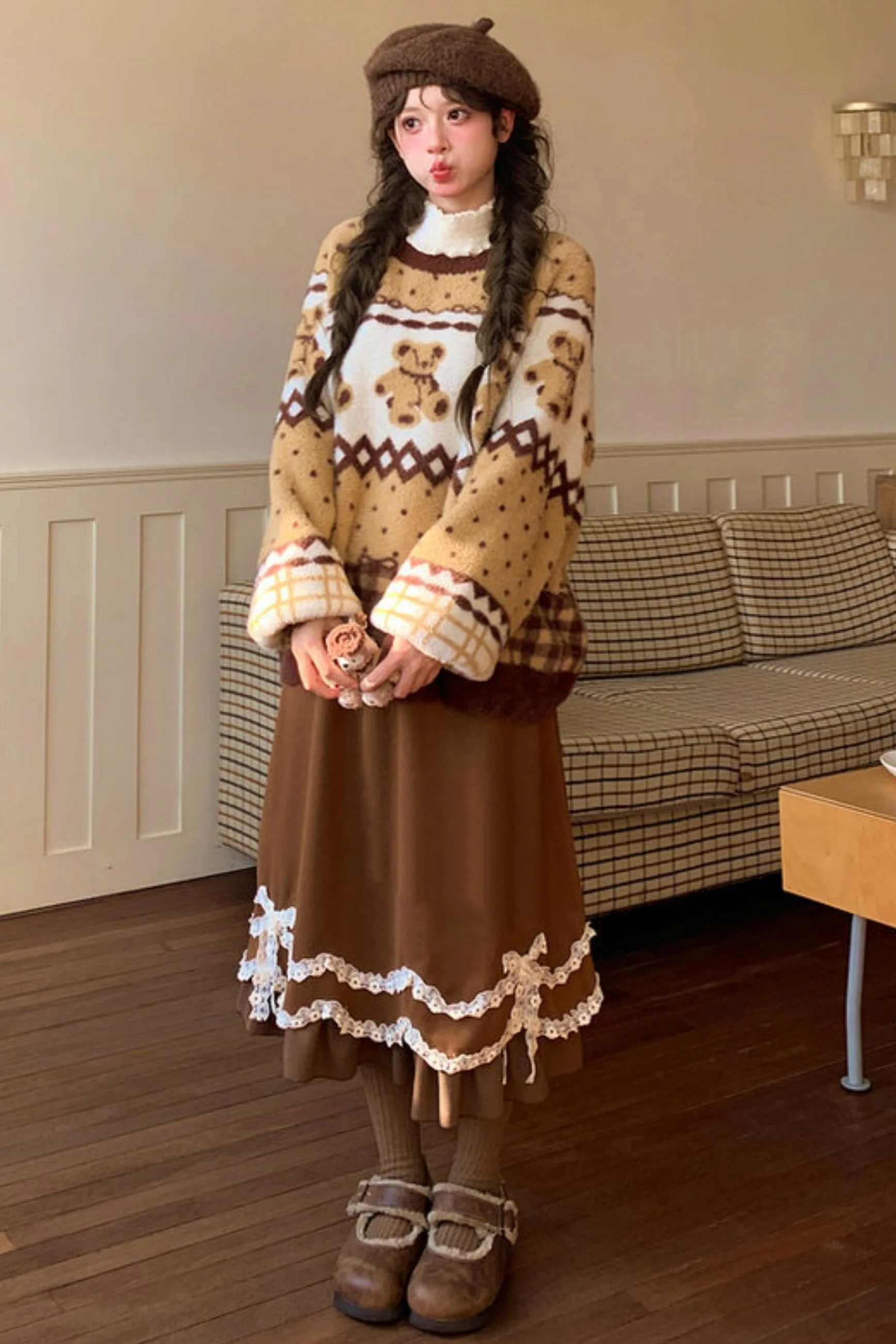 Caramel Lace High Waist Skirt - Image 17