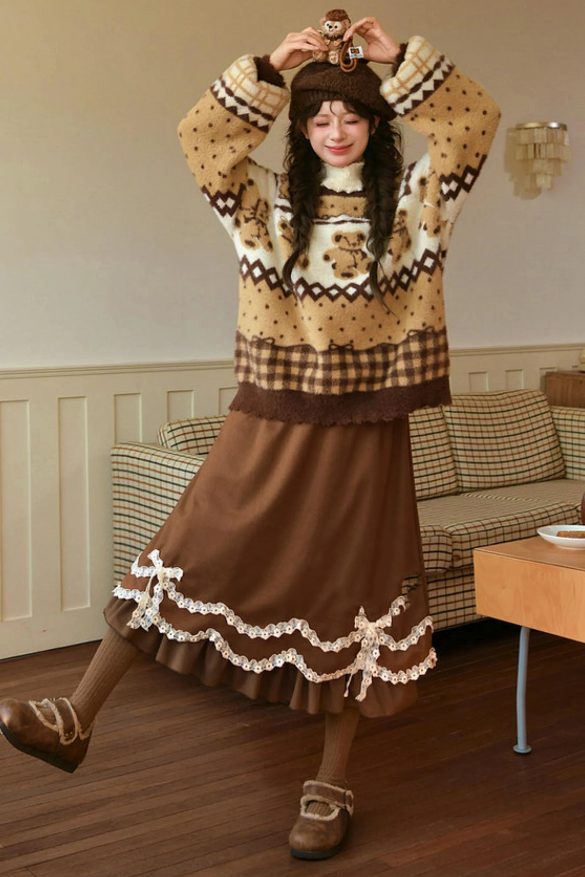 Caramel Lace High Waist Skirt - Image 20
