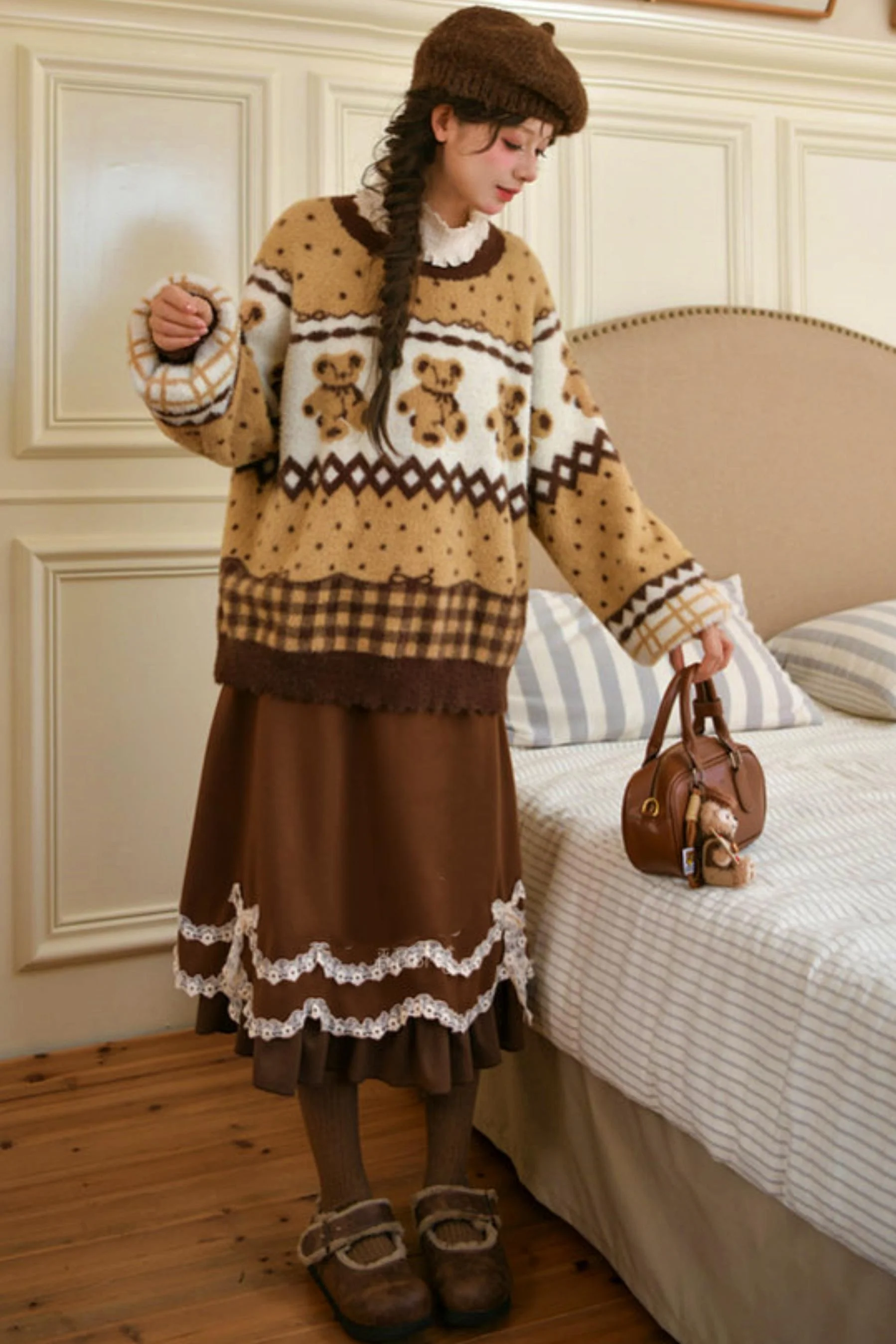 Caramel Lace High Waist Skirt - Image 21