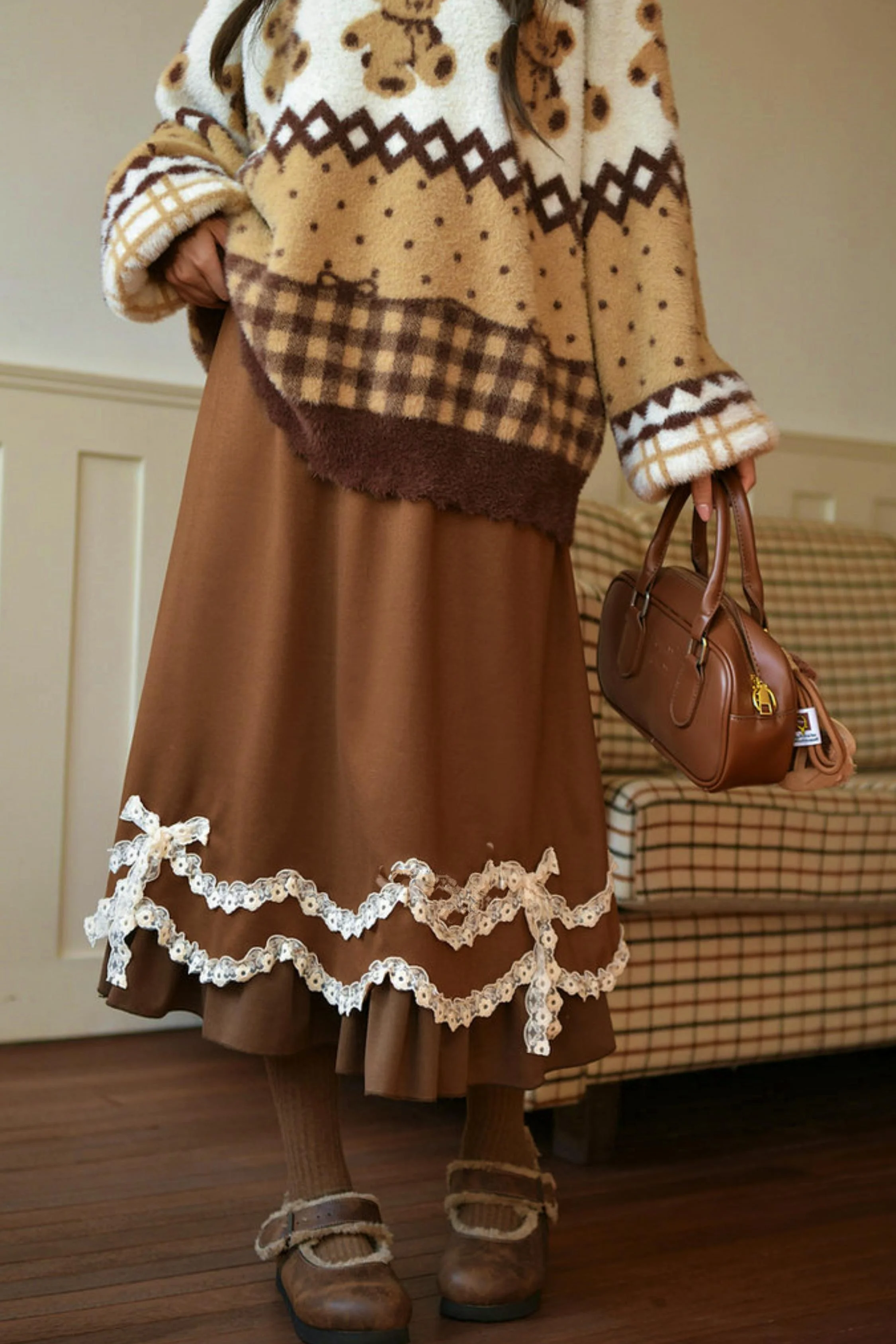 Caramel Lace High Waist Skirt - Image 7