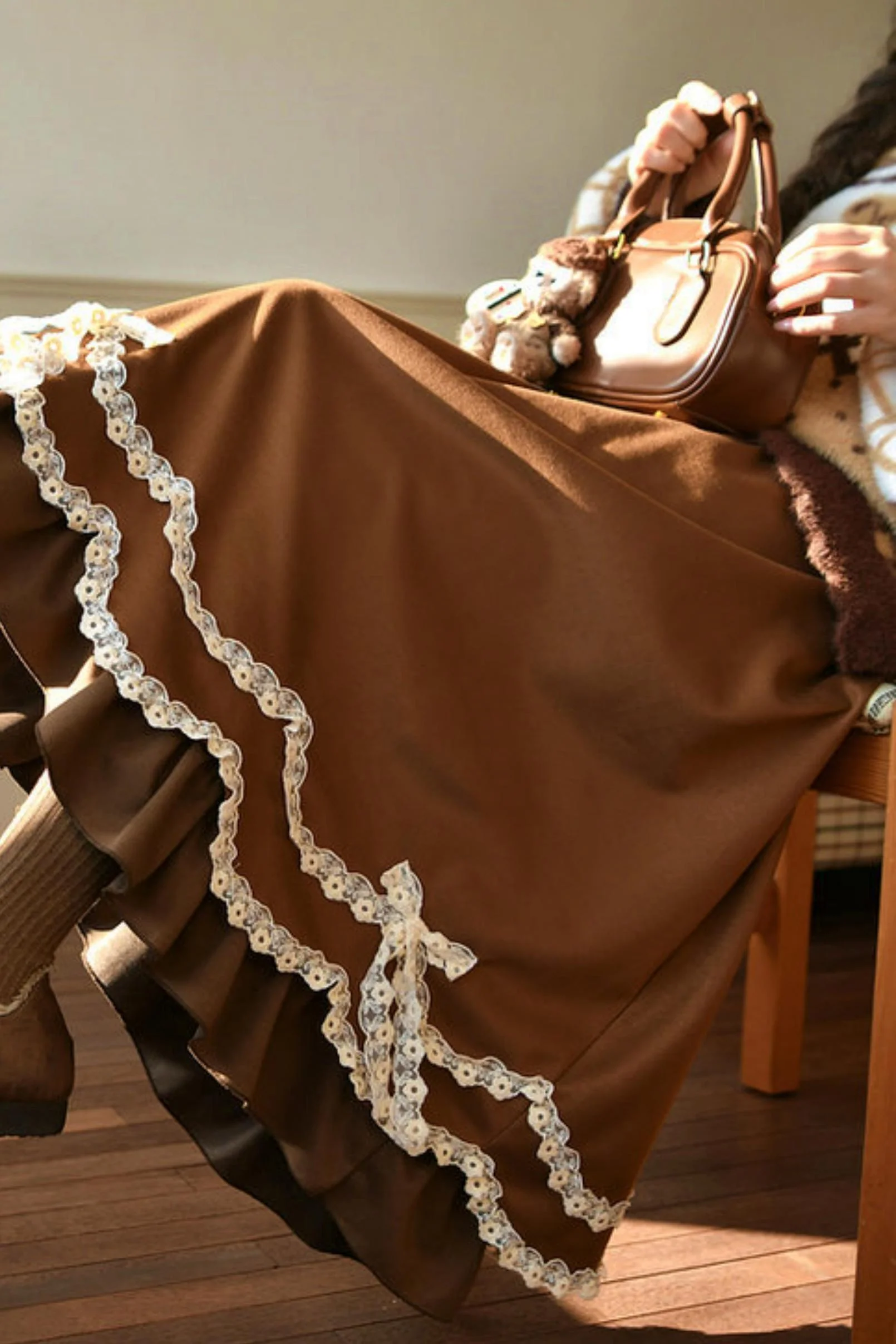 Caramel Lace High Waist Skirt - Image 8
