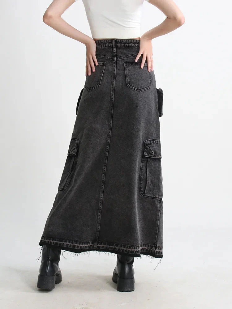 Cargo Split Denim Midi Skirt - Image 6