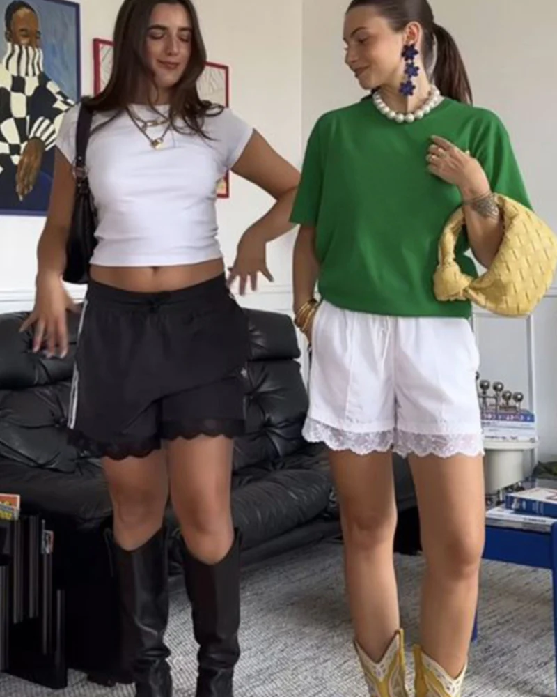 Casual Girl Lace Striped Shorts - Image 3