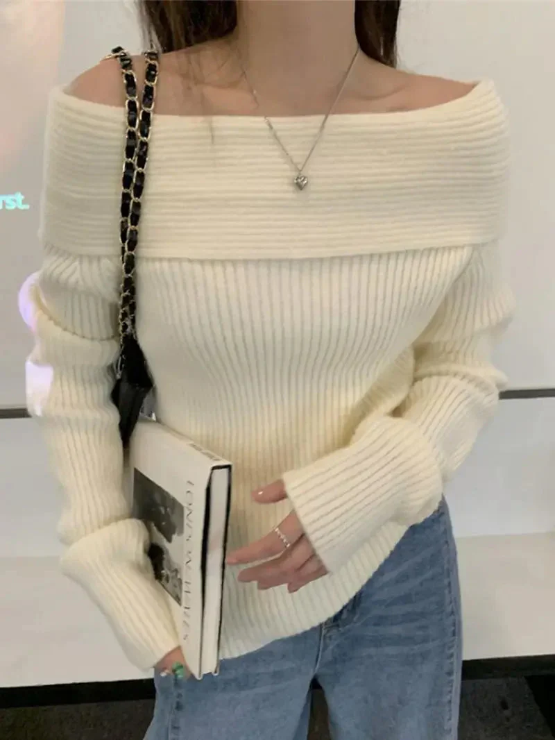 Casual Off Shoulder Knitted Sweater - Image 3
