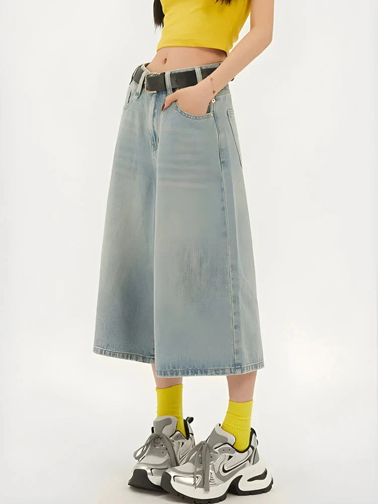Casual Wide Leg Denim Shorts - Image 3
