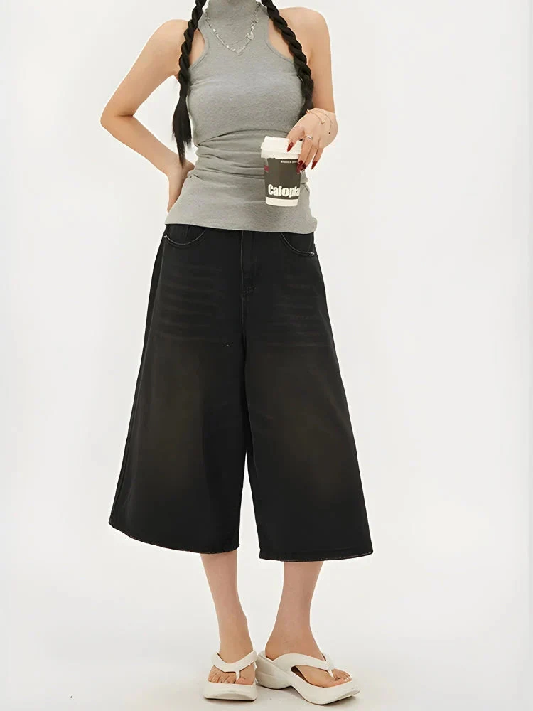 Casual Wide Leg Denim Shorts - Image 4