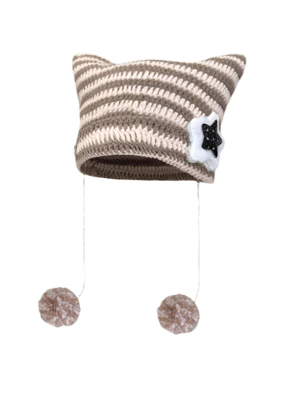 Cat Ears Star Striped Y2K Beanie - Image 3
