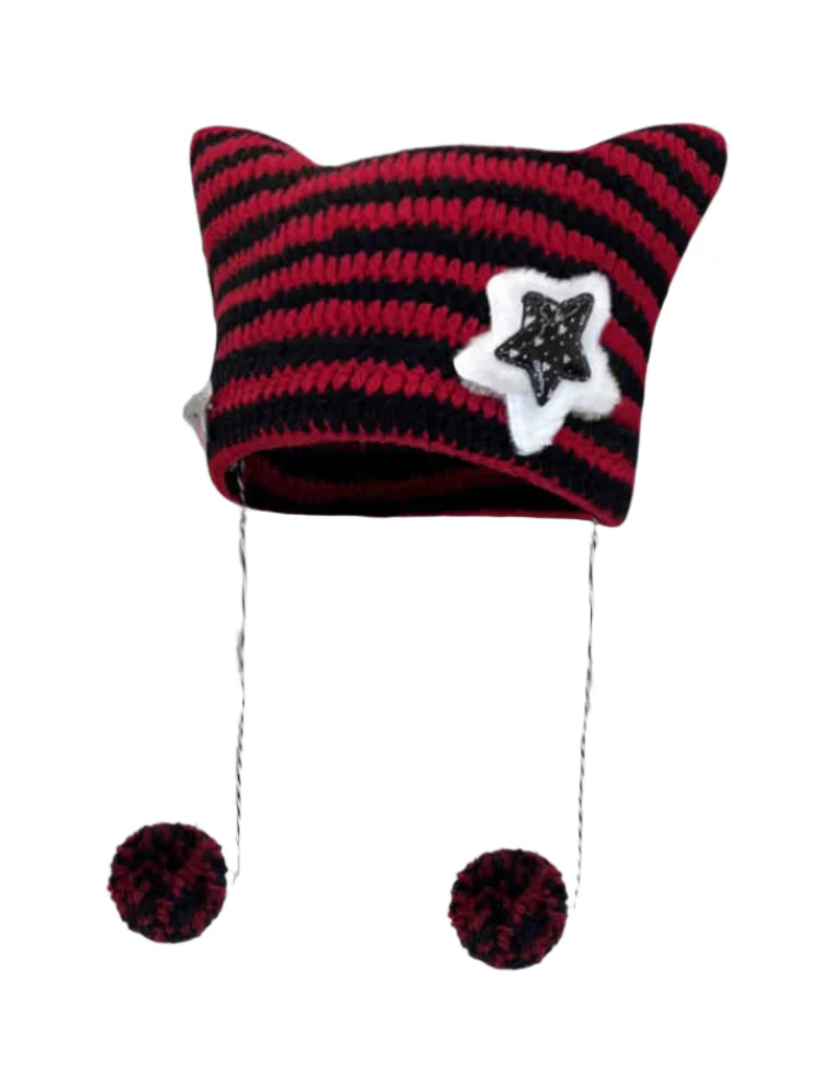 Cat Ears Star Striped Y2K Beanie - Image 5